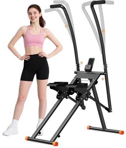 Machine d'escalade - Stepper pour la maison - Vélo elliptique - Pliable - Avec écran LCD - Guidon - Pédales réglables - Support de téléphone - Pour la maison, le bureau, le cardio - Noir