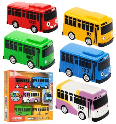 ZORVEXLYNX 5PCS Bus, The Little Bus, School Buses with Box, Die-Cast Pull-Back Vehicles, 1:64 Scale Model Car, City Buses Gifts (multicolored 5pcs)