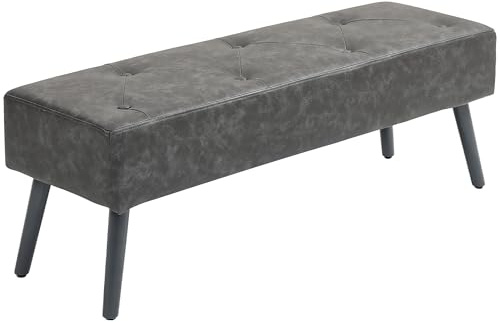 HOMCOM Taburete Pie de Cama Multifuncional Banco Pie de Cama Clásico Banqueta de Dormitorio con Pies de Madera y Asiento Acolchado Carga 220 kg para Entrada Pasillo 114x38x42 cm Gris