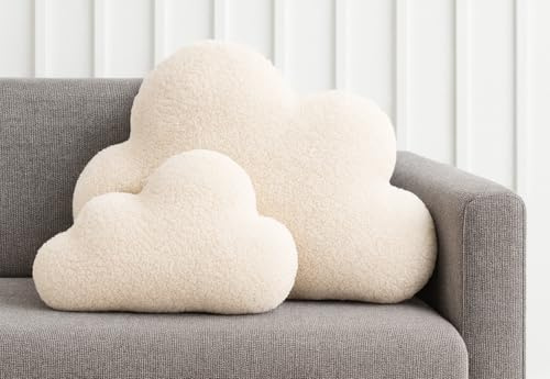 BABEES Cojín decorativo Boucle XXL grande 60 x 35 cm, cojín decorativo con forma de nube, regalo para bebés y habitaciones infantiles, Navidad, niñas y niños, color beige crema