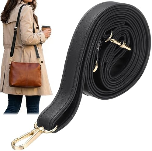 hankousi 1 correa de hombro de cuero de repuesto, correa cruzada ajustable en poliuretano negro con hebilla dorada, mini correa de bolsa para bolsos, bolsos y uso diario
