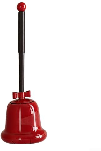 Juego de escobillas de inodoro de mango largo para inodoros en cuclillas, cabezal de cepillo curvado que se dirige a áreas difíciles de alcanzar como fondos de cuenco y huecos (rojo)