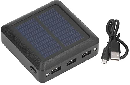 Power Bank Solare 10000mAh, Mini Caricatore Solare con 3 Uscite USB, Luce LED Integrata, Portatile e Compatto - Ricarica Doppia e Multipla, Ideale per Campeggio e Pesca