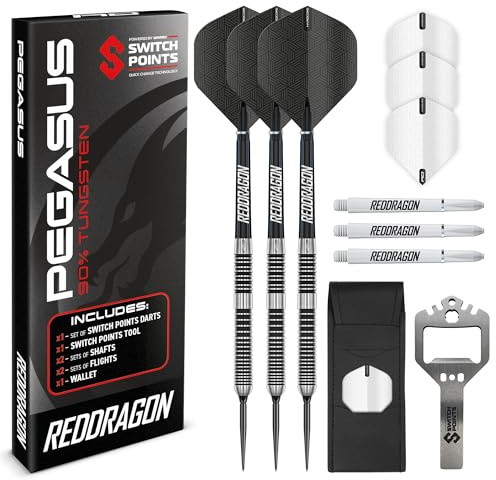RED DRAGON Pegasus Switch Points - Powered by Winmau Darts | Stålspets 24g | Professionellt 90% Wolfram Dartset | Exklusivt Amazon Dartset med Fodral