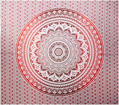 raajsee Large Red Ombre Mandala Tapestry Wall Hanging, Indian Cotton Beach Throw Blanket, Hippie Elephant Queen Boho Decor, Meditation Yoga Mat Rugs, A 210x220cm