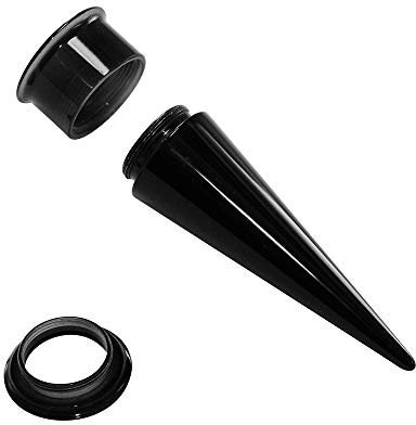 Treuheld® 14mm Tunnel + Dehnstab 2 in 1 Set | Schwarz | Acryl/Kunststoff | Dehner für Flesh Tunnel + Ohr Plugs | Dehnungsstab zum Ohrloch Dehnen