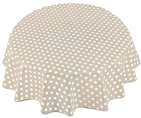 Home Direct Round Oilcloth PVC Wipe Clean Tablecloth Table Cover 140cm 55 Polka Dot Beige