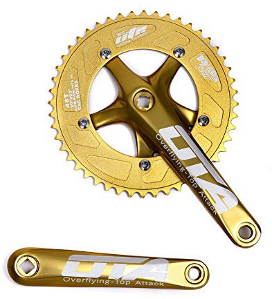 BIKECO Singlespeed-Fahrrad-Kurbelgarnitur, Kettenrad, 170 mm, Kurbelarme, 130 BCD-Kettenrad, 48T, Fixie-Kurbelgarnitur für Singlespeed-Fahrrad, Fixed Gear Fahrrad, Rennrad (Gold)