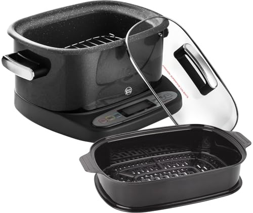 Magefesa Guisotherm Black - Olla Eléctrica de Cocción Lenta Multifunción 6L, 1250W, Funciones Freír, Vapor, Grill, Recipiente Extraíble Antiadherente