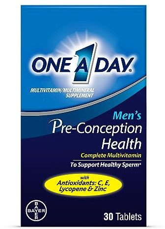 One A Day Men's Pre-Conception Health Multivitamin to Support Healthy Sperm, Supplement for Men with Vitamin C, Vitamin E, Selenium, Zinc, and Lycopene, 30 Count