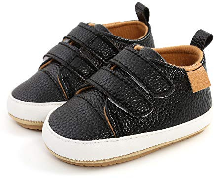 MK MATT KEELY Baby flicka första promenadskor halkskydd mjukt PU-läder sneakers för spädbarn småbarn, Svart stil2, 6-12 Months
