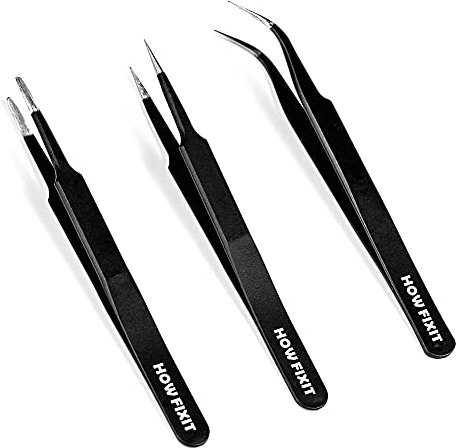 HowFixit Precision Tweezers Set for Working with Small Parts, Anti-Static, Non-Magnetic, Acid-Proof, Anti-Corrosion, and Indispensable for Repair Electronics and Soldering