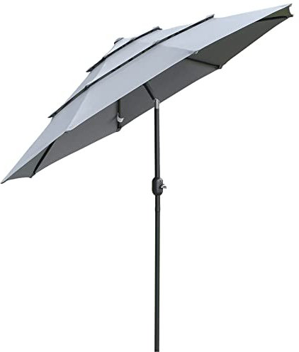 Outsunny 2,6 m Sonnenschirm mit 3-stufigem Dach Handkurbel Terrassenschirm drehbar Marktschirm 8 Rippen Gartenschirm mit Sonnenschutz Stahl Polyester Dunkelgrau