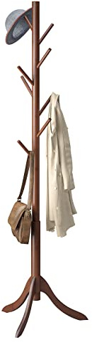 Furshus Coat Rack Freestanding, Coat Stands Entryway, Bamboo Coat Rack Hat Hanger 8 Hook for Jacket, Purse, Scarf Rack, Umbrella Tree Stand (Brown)