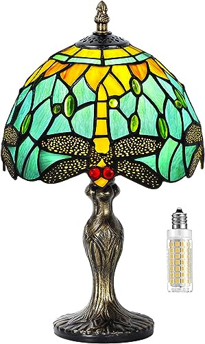 MIAOKE Stained Glass Lamp Style Lampada da tavolo vintage Handcraft lampada da tavolo paralume lampada da tavolo lampada da camera da letto comodino studio ufficio (acqua libella)