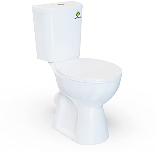SUPERFLO 19”High Toilets Round Tall Toilet with Dual Flush & Extension Pipe, Rear Outlet Toilet with Tank 0.8/1.28 GPF, Toilets for Bathrooms Comfort Height for Seniors,Disabled & Tall Person