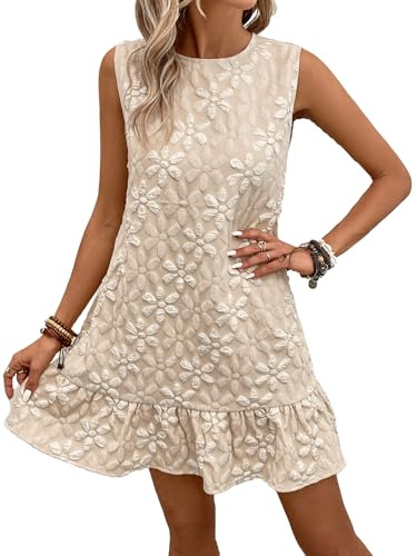 SOLY HUX Women's Sleeveless Tank Dress Casual Jacquard Hem Summer Mini Dresses Plain Black X-Small Plain Beige Medium