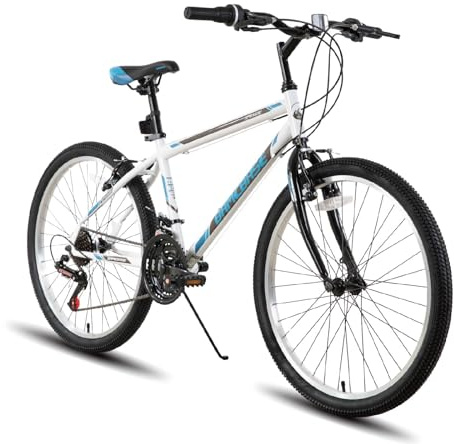 Hiland 24 26 inch Mountain Bike for Men Women, 21 Speeds High-Carbon Steel Frame, Sport Cycling MTB Bicycle for Adult White