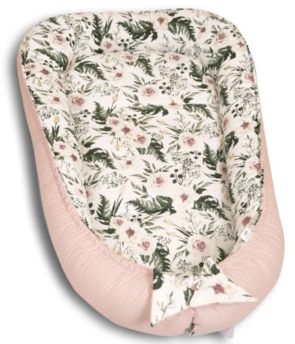 PaLulli 120x60 cm Babynest Babynestchen XXL Babykokon 2seitig 100% Baumwolle Kissen Nestchen für Babybett Reisebett für Baby und Säugling Feathers (Pink Garden)