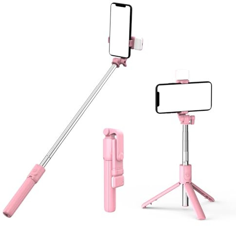 XIHAMA Palo Selfie con trípode, trípode de teléfono portátil y Mando a Distancia inalámbrico, Soporte para teléfono móvil Compatible con iPhone, Samsung, Xiaomi y teléfonos Inteligentes Android (Rosa