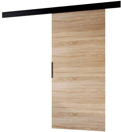 MINIO go for it - Porte Coulissante Interieur 106 cm, Système Porte Coulissante PRIM A, Porte Interieur, Montage Mural, Portes de Chambre, Portes Coulissantes - Chêne Sonoma/Noir