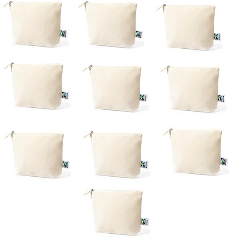 ADRI -10 Estuches Neceser para Regalar, Bolsa con Cremallera de algodón para Pintar o Personalizar. 23 x 17 x 6 cm. Bolsas Neceser de Viaje (Beig, 10)