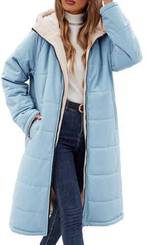 Yusongirl Womens Winter Long Coats Trendy Puffer Jacket Sherpa Fleece Lined Down Coat Long Sleeve Parka Oversized with Hood