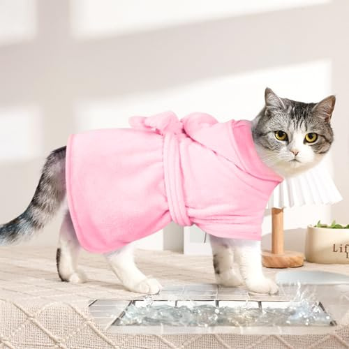 Cat Costume Highly Absorbent Pet Bathrobe and Towel for Dogs and Cats Soft Quick-Dry Bathrobe Pet Bath Towel Accessories (Pink,Small)