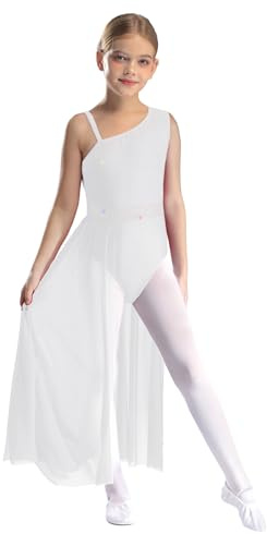 Runhomal - Vestido de baile lírico contemporáneo, clásico, sin mangas, leotardos de gimnasia, traje de dancewear 5-16 años
