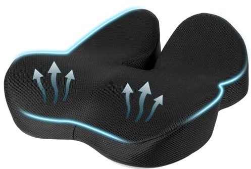 JABNOW Sitzkissen Orthopädisch Sitzkissen Bürostuhl Ergonomisches Sitzkissen mit Memory-Schaum zur Linderung von Steißbeinschmerzen für Büro, Auto, Sofa und Rollstuhl Schwarz