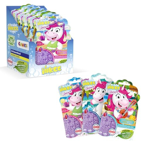 INKEE - Unicorn Liquid Bubble Bath | 15x 40g Unicorn Bath Additive Baby Bubble Bath with Marigold Extract and Grape Iced Tea Flavor