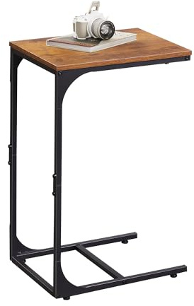 WLIVE C Shaped Side Table, Bedside Table, Sofa Side Table with Metal Frame, Slim Bedside Table for Bedroom, Living Room, Small Coffee Table, End Table Industrial Style, Rustic Brown