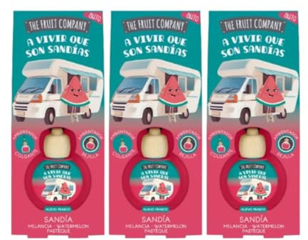 TIENDIFY - Pack de 3 Ambientadores Coche 2en1 The Fruit Company | Aroma Frutal, Absorbe Olores, Sin Alcohol, Extractos Naturales | Rejilla o Colgante | Larga Duración +45 Días (SANDIA)