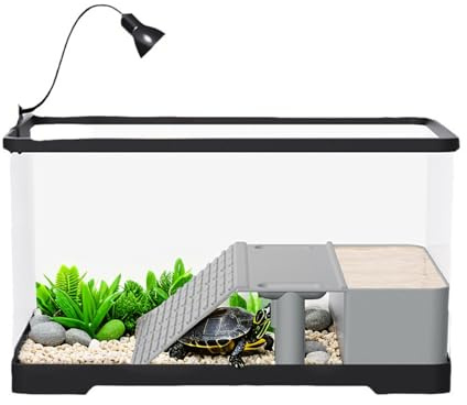 Terrario para tortugas, juego completo de acuario para tortugas con iluminación LED, pecera de acrílico para tortugas con plataforma solar, rampa para oficina, hogar, 40 x 22 x 23 cm