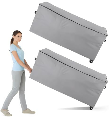 Patelai 2 Pack Extra Large Rolling Cushion Storage Bags with Wheels, 65 x 20 x 28 Inch 600D Extra Heavy Duty Waterproof Storage Container for 9ft Christmas Tree, Winter Gear, Patio Cushions - Grey