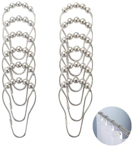 12 PCS Durable Rust-Resistant Stainless Steel Shower Curtain Hooks Rings for Bathroom Curtain Rods, Hangers for Home/Bathroom/Hotel (Silver)