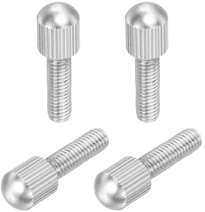 sourcing map 4 Pcs Small Knurled Thumb Screws, M6 x 20mm 304 Stainless Steel Male Flat Head Thread Knurled Thumbscrews Bolts Fasteners for Lighting Household, Electronic, Machine (Silver)