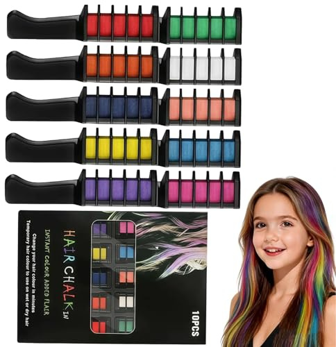 Tizas para el pelo para niñas, 10 unidades, tizas lavables para el cabello para niños, portátil, no pegajoso, temporal, luminoso, color en spray para el cabello para niños