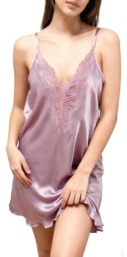 OYIWINMI Camisón de noche para mujer, camisón sexy para mujer, camisón de satén para mujer, vestido de noche, vestido de dormir, babydoll gecelik nigligé, vestido de pijama, vestido negligé, morado