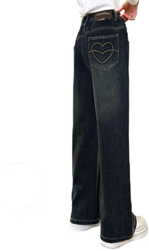 Vuncio Jeans Baggy Invernali Felpati Bambina con Elastico in Vita Pantaloni Denim Termici Ragazze Comodi e Morbidi Inverno Sportivi Casual Jogging 5-15 Anni (Navy, 9-10 Years)
