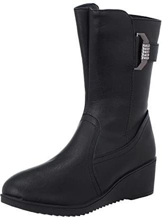 Generico Stivali Donna Invernali con Tacco Medio Zeppa Comodi Caldi Termici Avvolgenti Traspiranti Slip-on Casual per Caviglia (Black, 41)