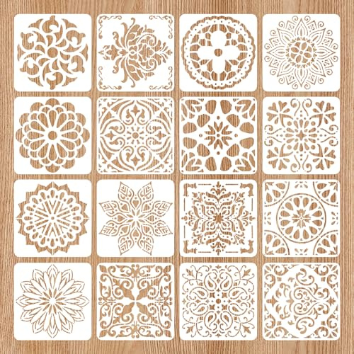 Mandala Dot Painting Templates Stencil, 16 Pcs Mandala Stencils, Reusable PET Dot Painting Templates for DIY Walls Art Scrapbook Crafts & Festival Celebration