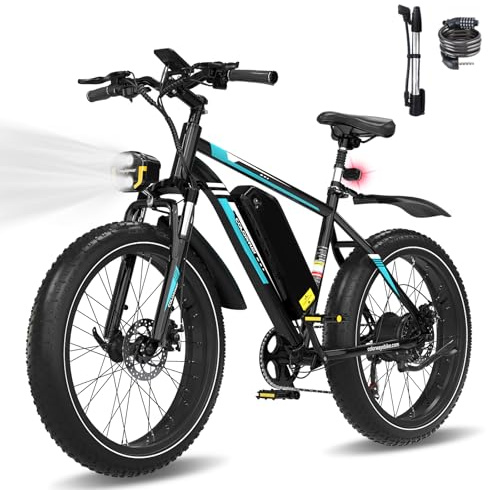 COLORWAY 26 4.0 Fat Tyre Electric Mountain Bike 250W Pedelec for Adults, 48V 15Ah E-Bike with Dual Disc Brakes, LCD Display & Front Light, All-Terrain Off-Road & City Commuter Bicycle