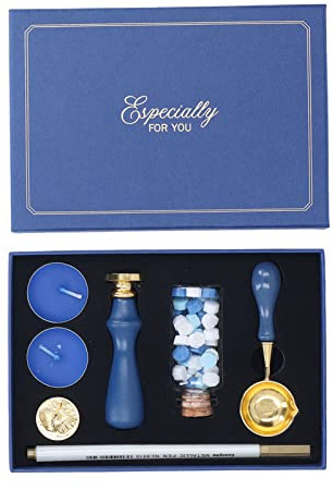 Haofy Kit de Sello de Cera para Pintura de Fuego, Desmontable para Proyectos de Bricolaje, para Familiares y Amigos con Material de Registro (Juego de 7 piezas de 3 colores azules.)