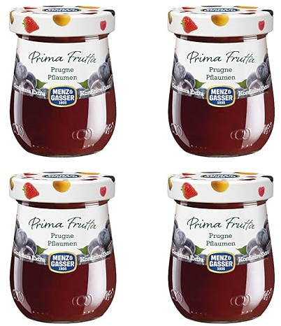 Menz&Gasser, Confettura Extra di Prugne Prima Frutta, con 50% di Frutta, Realizzata con Frutti di Alta Qualità IQF, Lavorata in Trentino-Südtirol, Naturalmente Senza Glutine, Vegan, 4X340 g