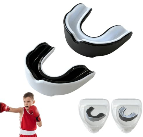 Lot de 2 Protège-Dents Sport pour Boxe, Arts Martiaux, MMA, Rugby et Hockey avec Boîte de Rangement, Protège-Dents Mixte en EVA Alimentaire, Confortable, Ajustable et Résistant pour