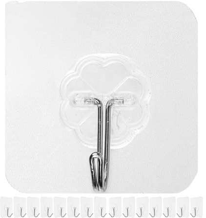 Ganci Adesivi Trasparenti, 16 pezzi, 60 x 60 mm, Gancio multiuso per aderire a porte e pareti in bagni, cucine, garage, decorazioni, portasciugamani autoadesivo, Ganci adesivi da parete, ganci porte