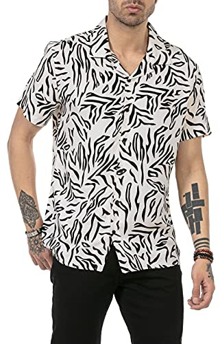 Camisa Casual para Hombre de Manga Corta Estilo Animal Print Tejido Ligero Blanco XXL