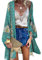 ZANZEA Women's Kimono Cardigan 3/4 Sleeve Chiffon Floral Print Bohemian Beachwear Bikini Cover up Shawl Tops Alpha Green XL