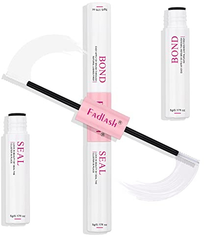 FADLASH Lash Bond and Seal 10ml Individual Lashes Glue and Seal Super Strong Hold DIY Lash Extension Kit Hold 48-72 Hours Waterproof Cluster Lash Glue Eyelash Extension Kit